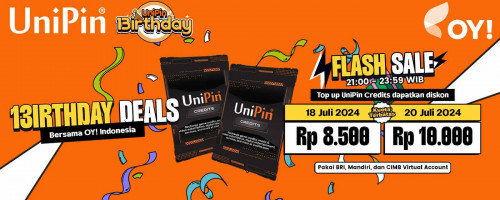 13irthday Deals Bersama OY! – Flash Sale UniPin Credits Dapatkan Diskon Hingga 10Ribu!
